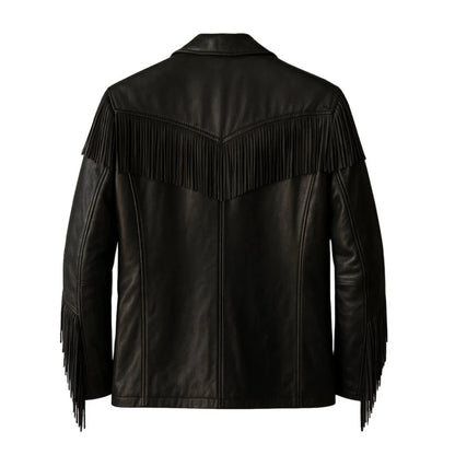 Black Women’s Western Fringe Leather Jacket NLS-019