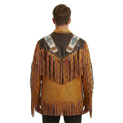 Brown Western Leather Fringe Cowboy Jacket NLS-213