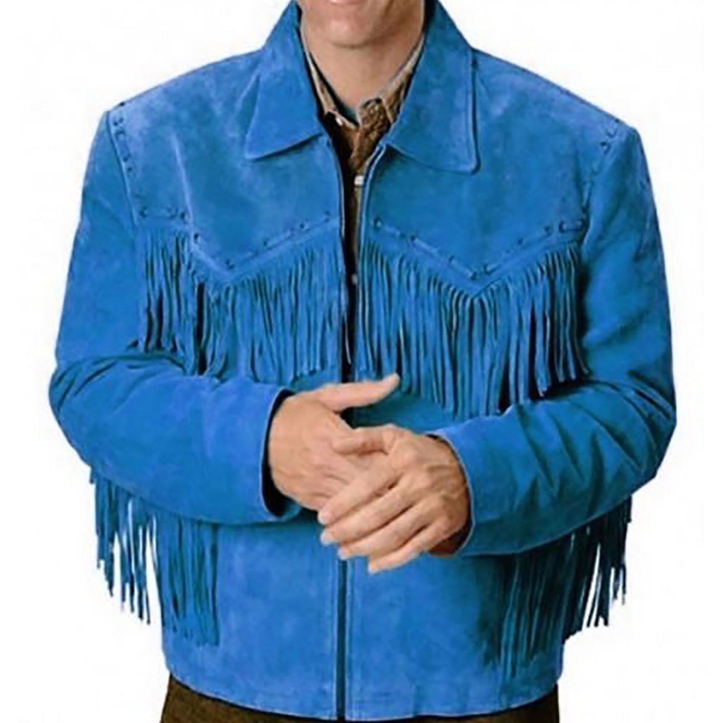 Blue Western Suede Leather Fringe Cowboy Jacket NLS-214