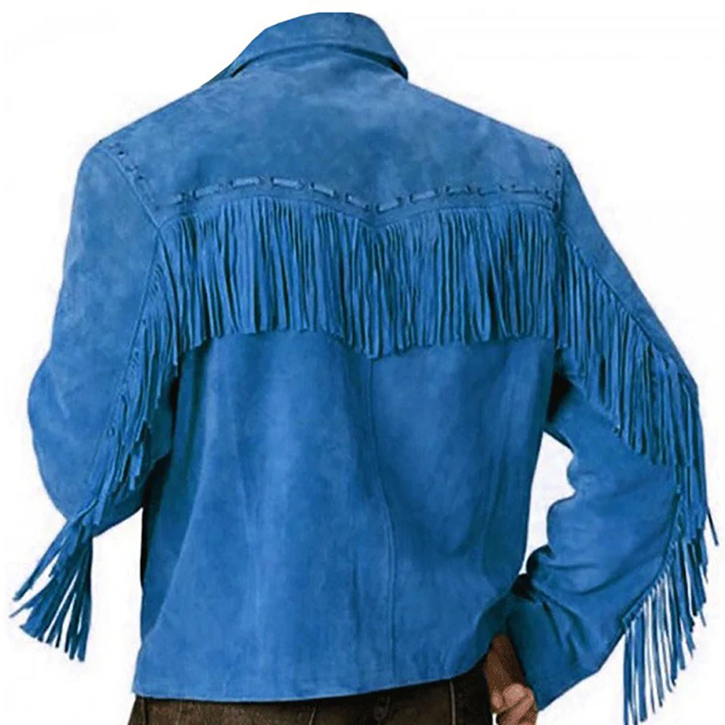 Blue Western Suede Leather Fringe Cowboy Jacket NLS-214