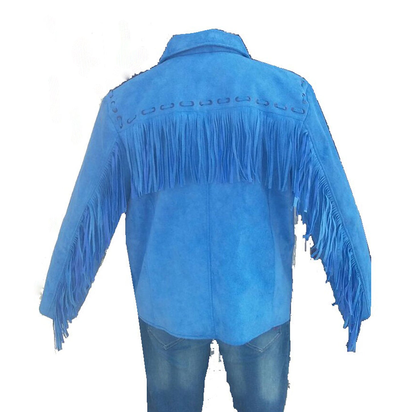 Blue Western Suede Leather Fringe Cowboy Jacket NLS-214