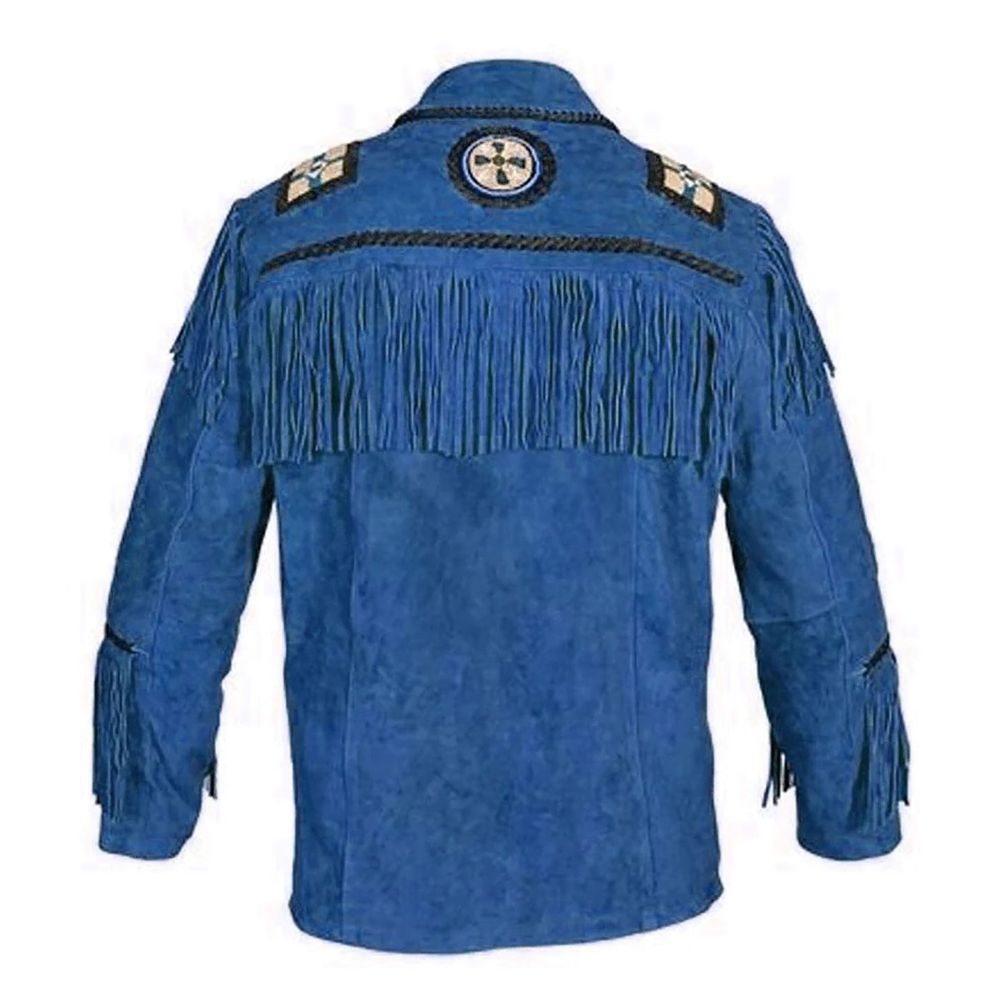 Blue Western Suede Leather Fringe Eagle Beaded Cowboy Jacket NLS-215