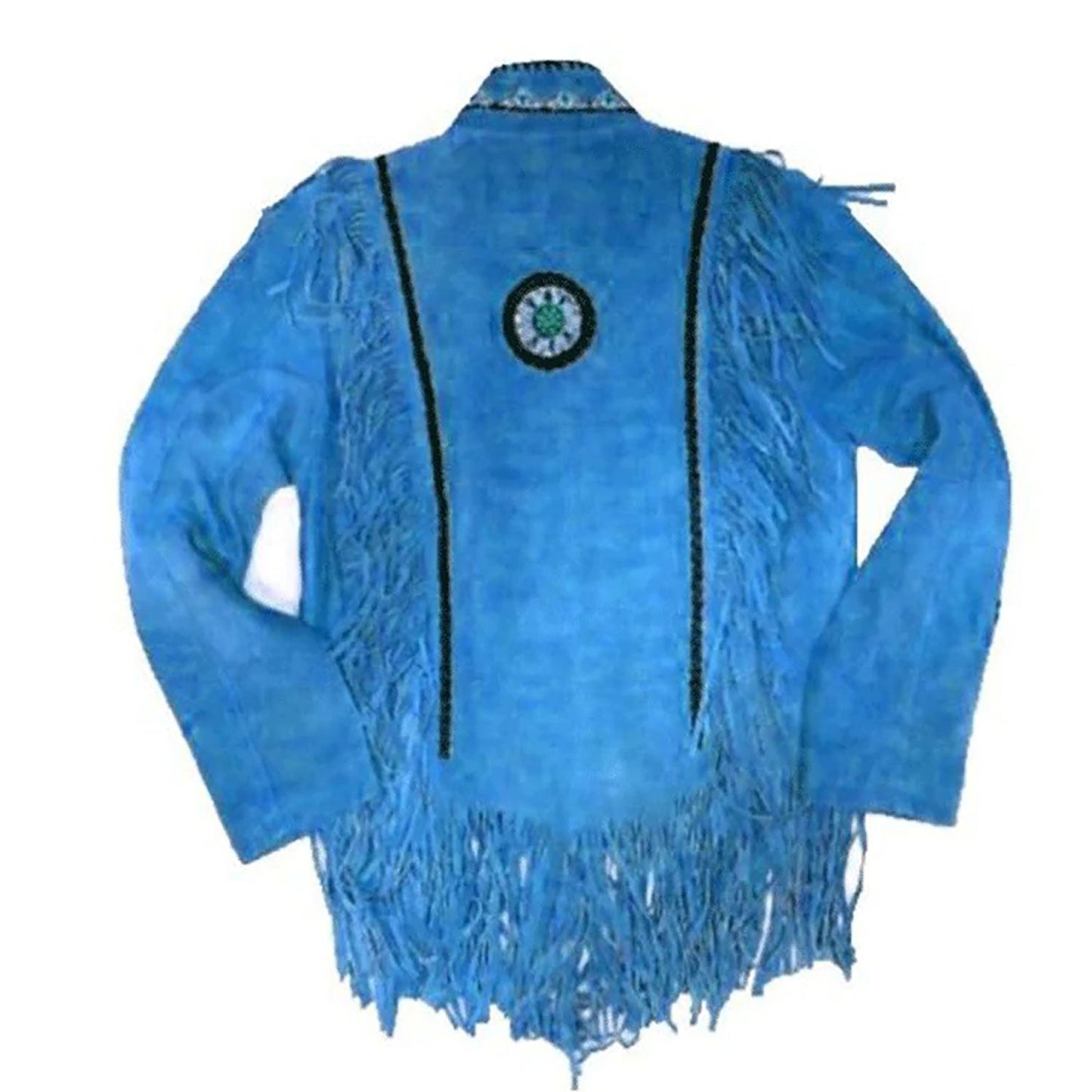 Blue Western Suede Leather Fringe Eagle Beaded Cowboy Jacket NLS-217