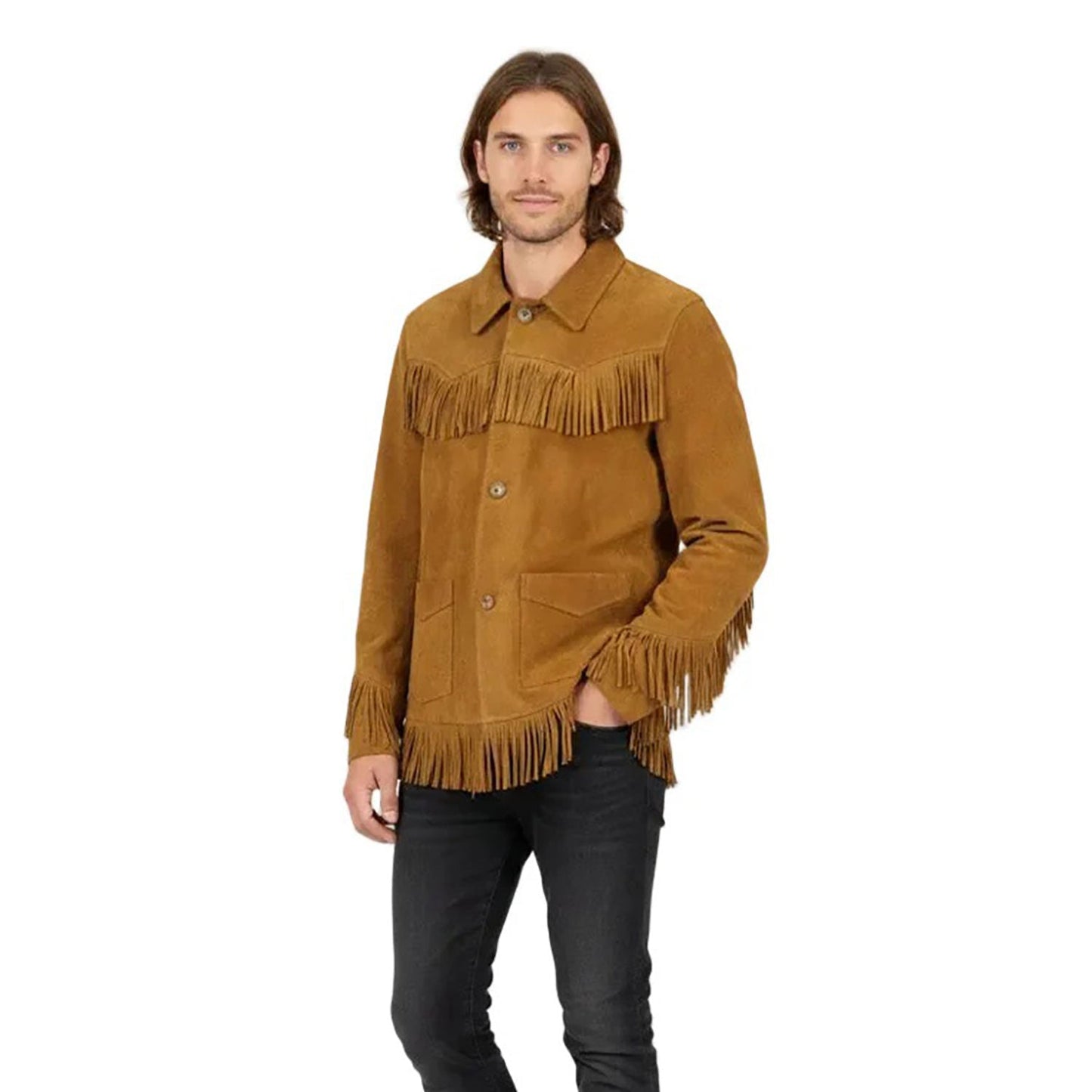 Brown Western Fringe Jacket Suede Leather Cowboy Jacket NLS-069