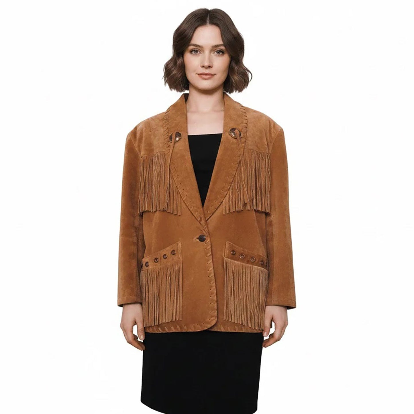 Brown Western Fringe Leather Jacket for Women Cowgirl Style NLS-071