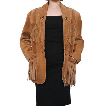 Brown Western Fringe Leather Jacket for Women Cowgirl Style NLS-071