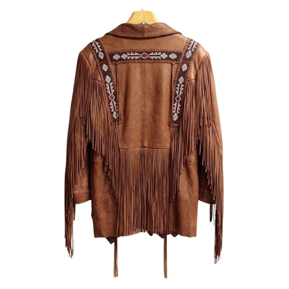 Brown Western Leather Fringe Cowboy Jacket NLS-202