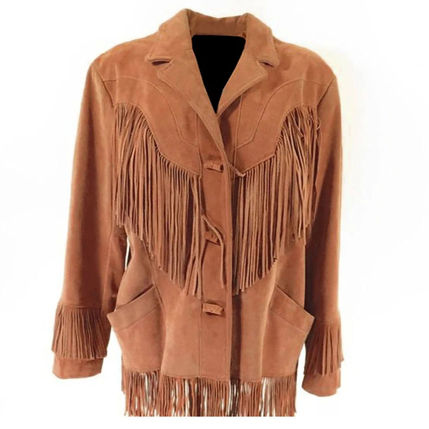 Brown Western Leather Fringe Cowboy Jacket NLS-203