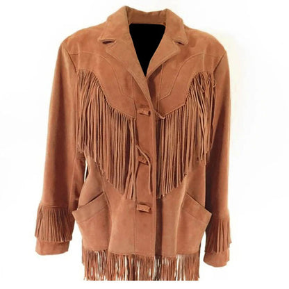 Brown Western Leather Fringe Cowboy Jacket NLS-203