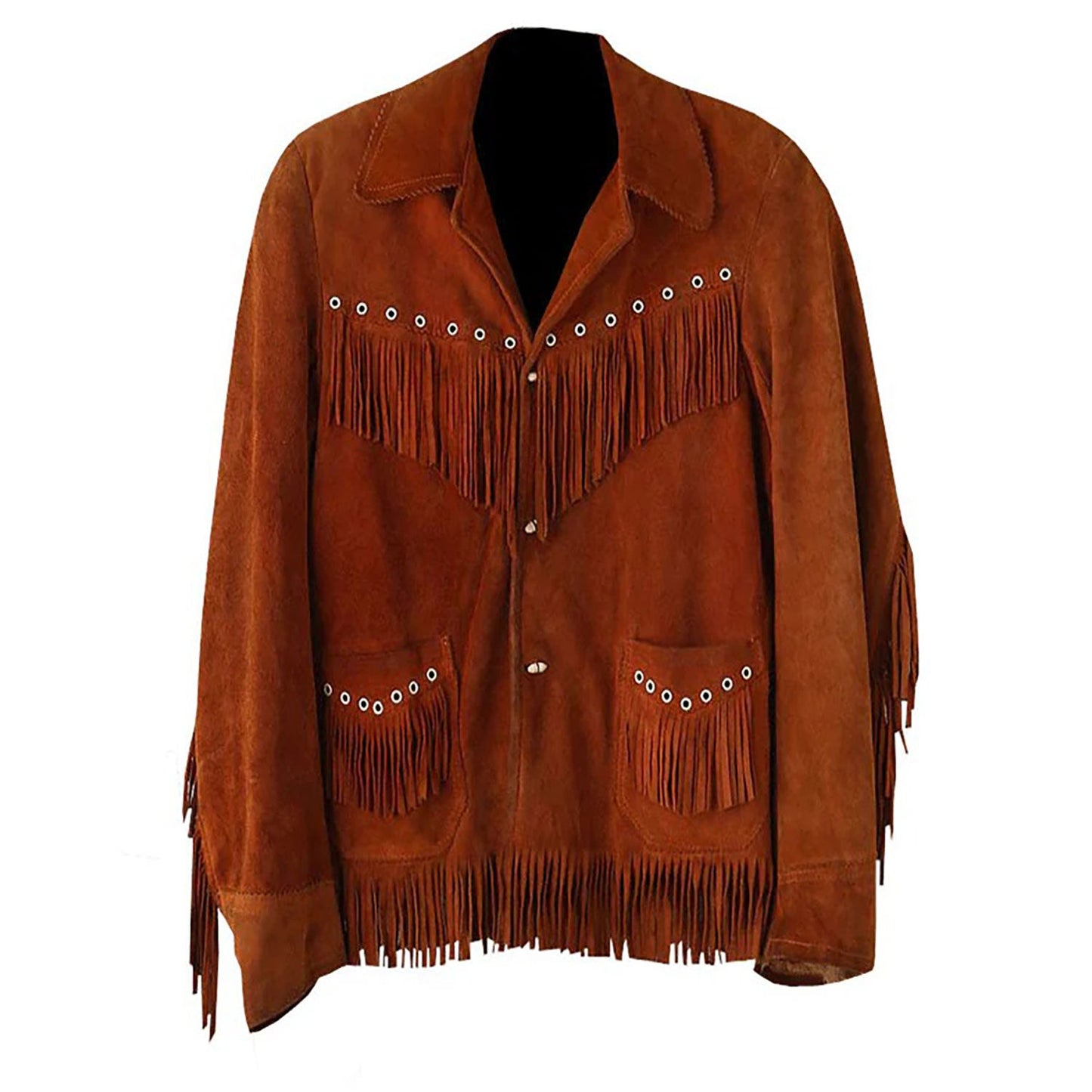 Brown Western Leather Fringe Cowboy Jacket NLS-204
