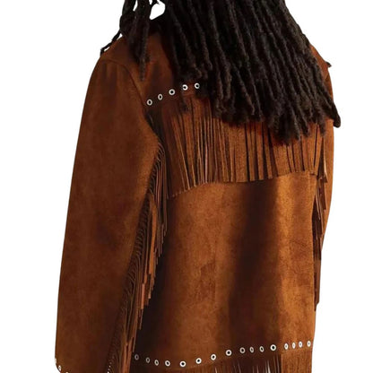 Brown Western Leather Fringe Cowboy Jacket NLS-204