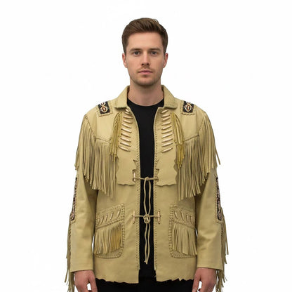 Brown Western Leather Fringe Cowboy Jacket NLS-205