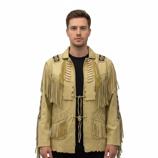 Brown Western Leather Fringe Cowboy Jacket NLS-205