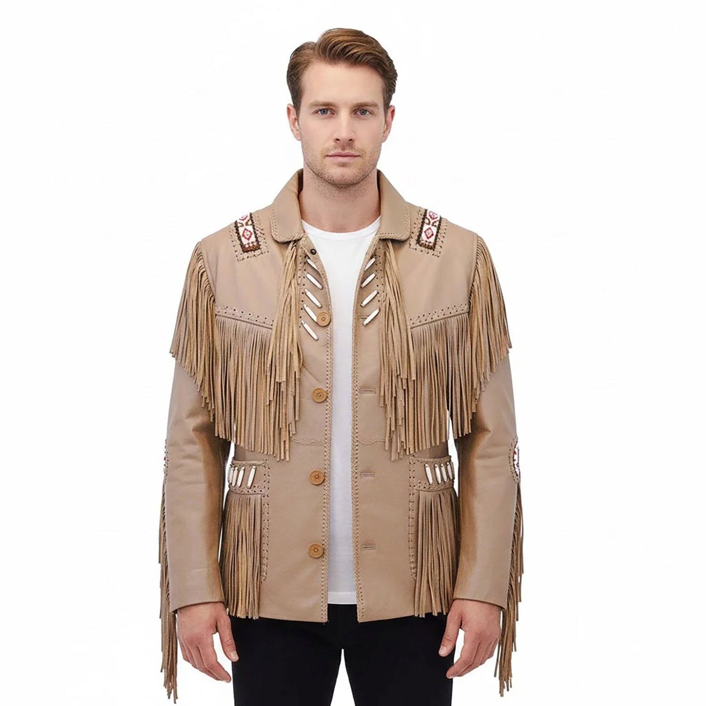 Brown Western Leather Fringe Cowboy Jacket NLS-206