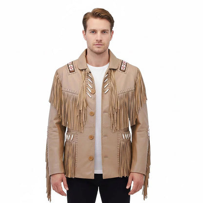 Brown Western Leather Fringe Cowboy Jacket NLS-206