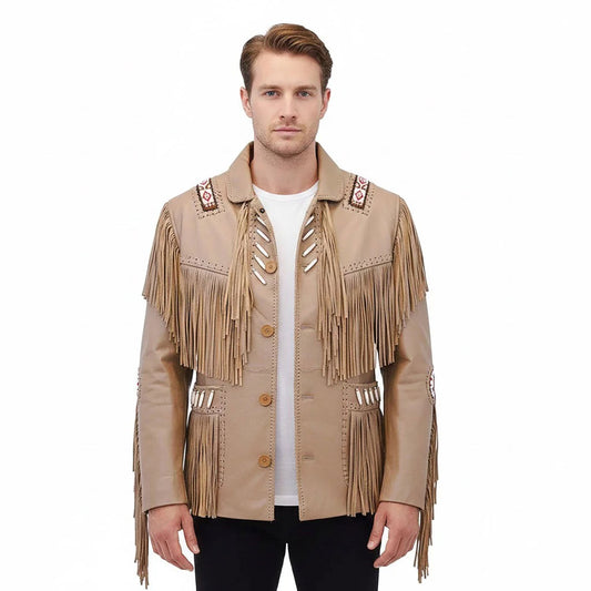 Brown Western Leather Fringe Cowboy Jacket NLS-206