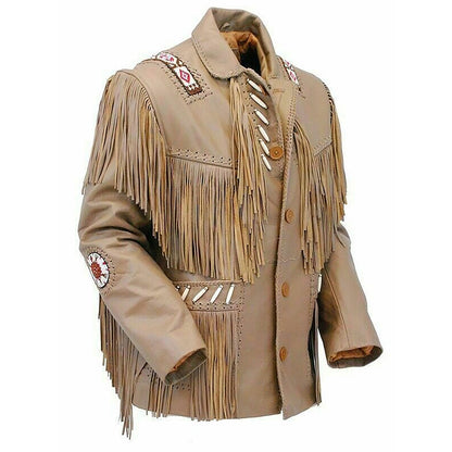 Brown Western Leather Fringe Cowboy Jacket NLS-206