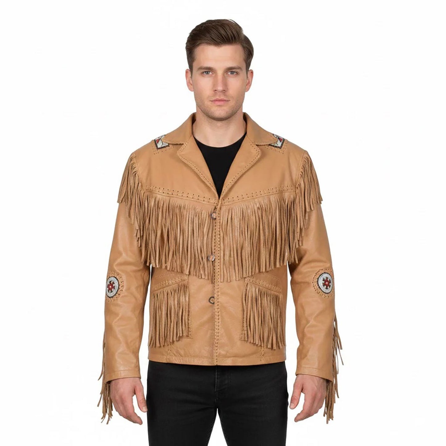 Brown Western Leather Fringe Cowboy Jacket NLS-208