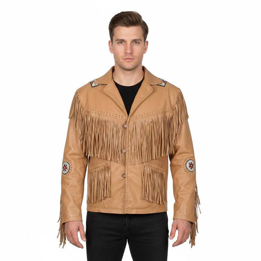 Brown Western Leather Fringe Cowboy Jacket NLS-208