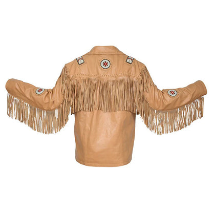 Brown Western Leather Fringe Cowboy Jacket NLS-208