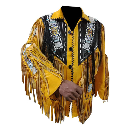 Brown Western Leather Fringe Cowboy Jacket NLS-209