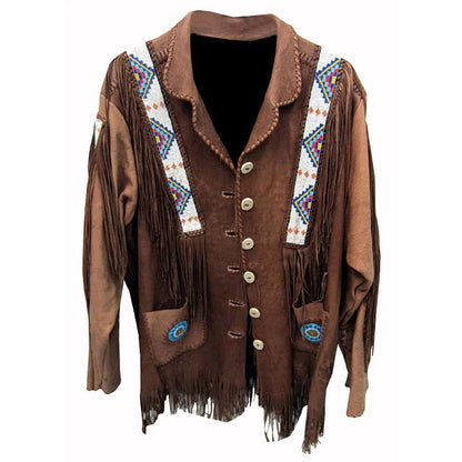 Brown Western Leather Fringe Cowboy Jacket NLS-212