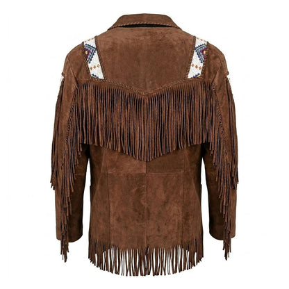 Brown Western Leather Fringe Cowboy Jacket NLS-212