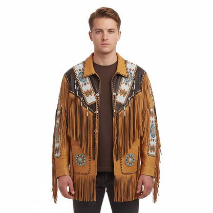 Man wearing a fringed western-style jacket - Native Leather Shop