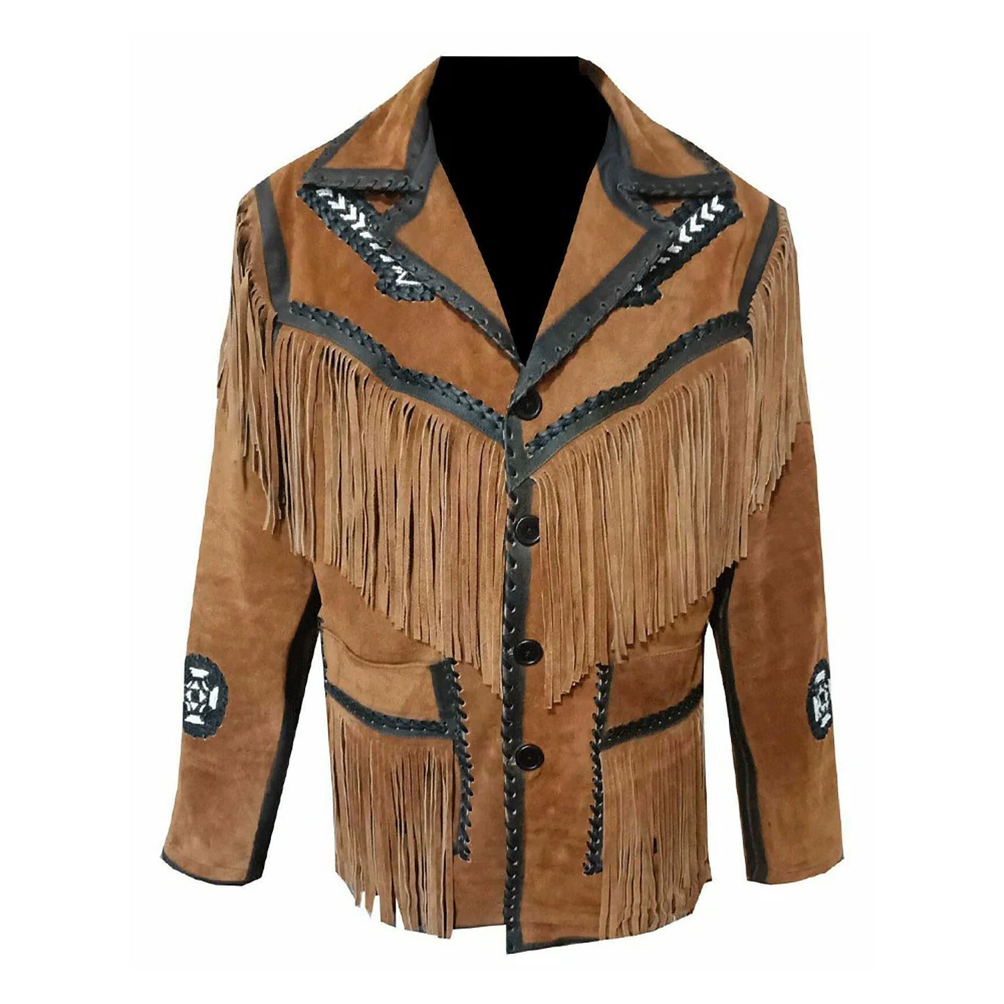 Brown Western Suede Leather Fringe Arrow Beaded Cowboy Jacket NLS-197