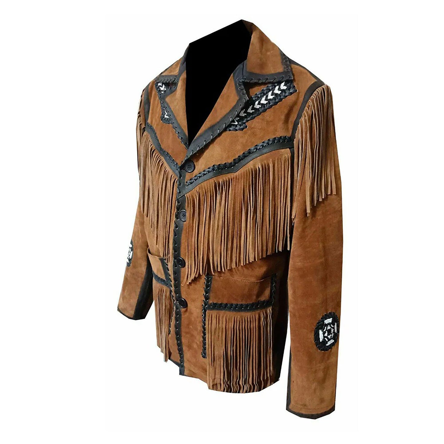 Brown Western Suede Leather Fringe Arrow Beaded Cowboy Jacket NLS-197