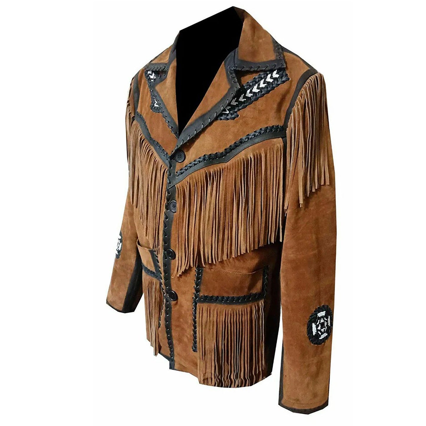 Brown Western Suede Leather Fringe Beaded Cowboy Jacket NLS-167