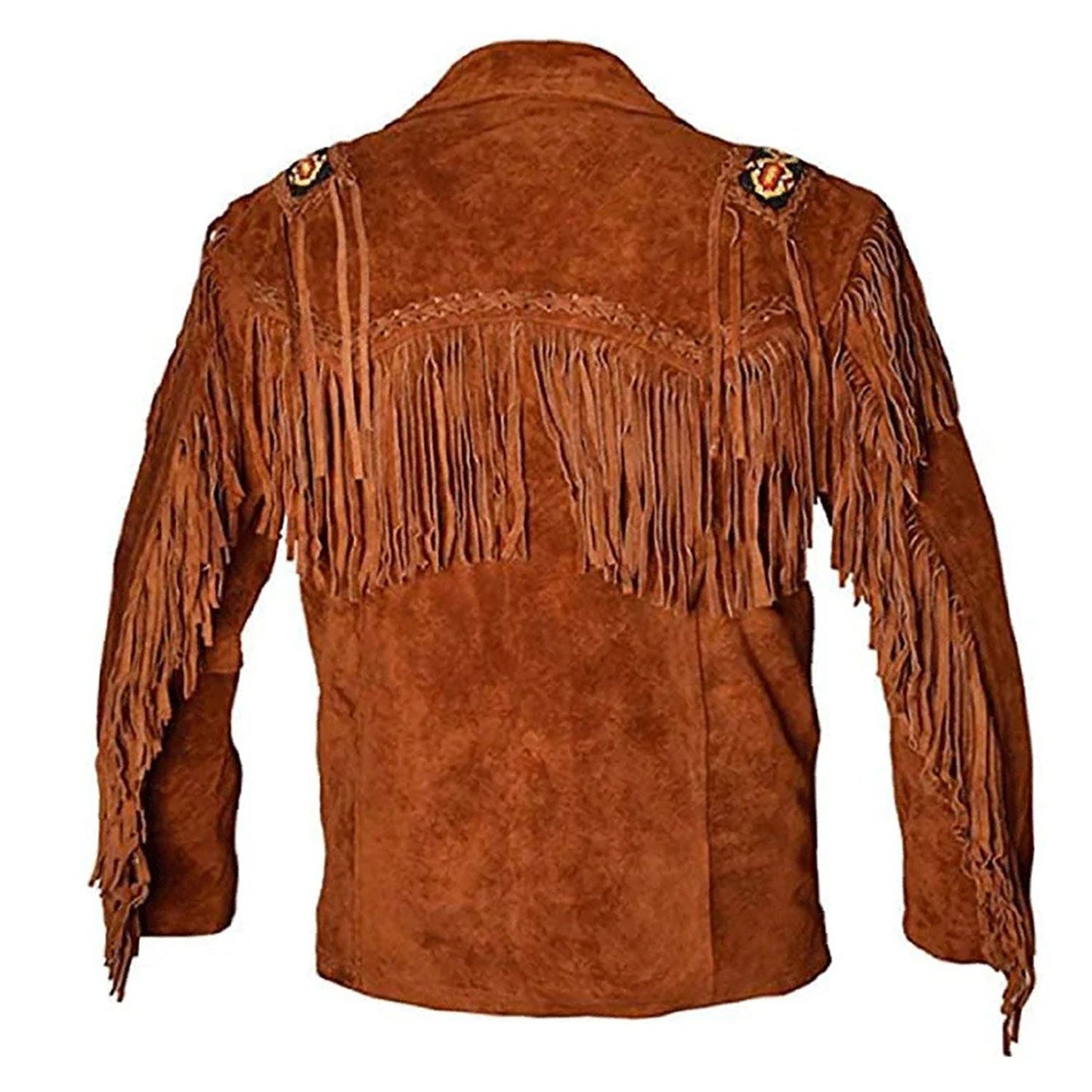 Brown Western Suede Leather Fringe Beaded Cowboy Jacket NLS-131