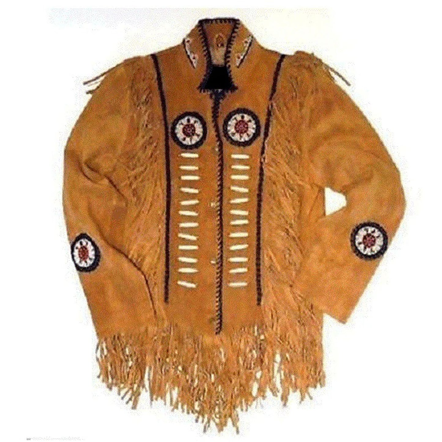 Brown Western Suede Leather Fringe Beaded Cowboy Jacket NLS-133
