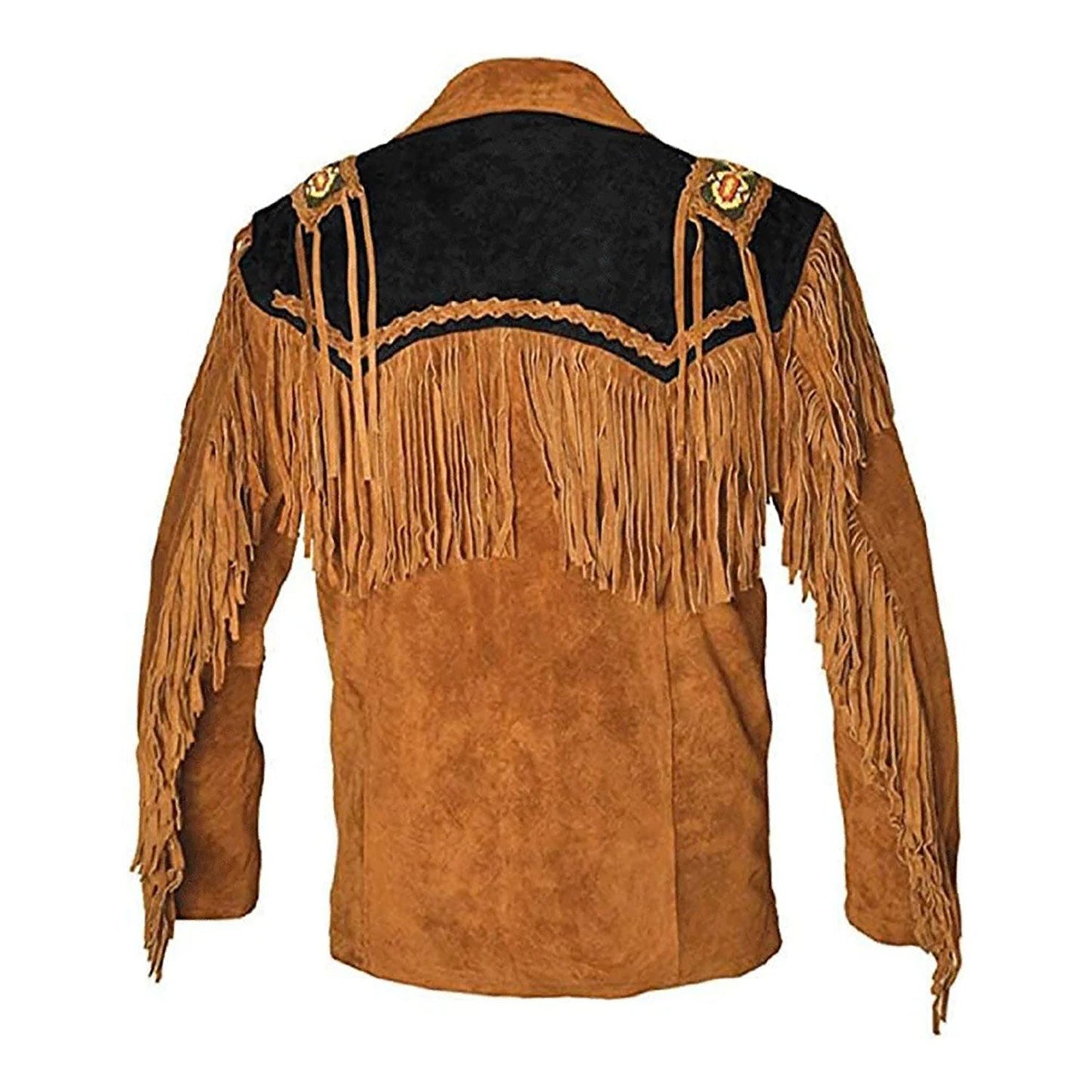 Brown Western Suede Leather Fringe Beaded Cowboy Jacket NLS-134
