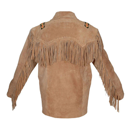 Brown Western Suede Leather Fringe Beaded Cowboy Jacket NLS-136