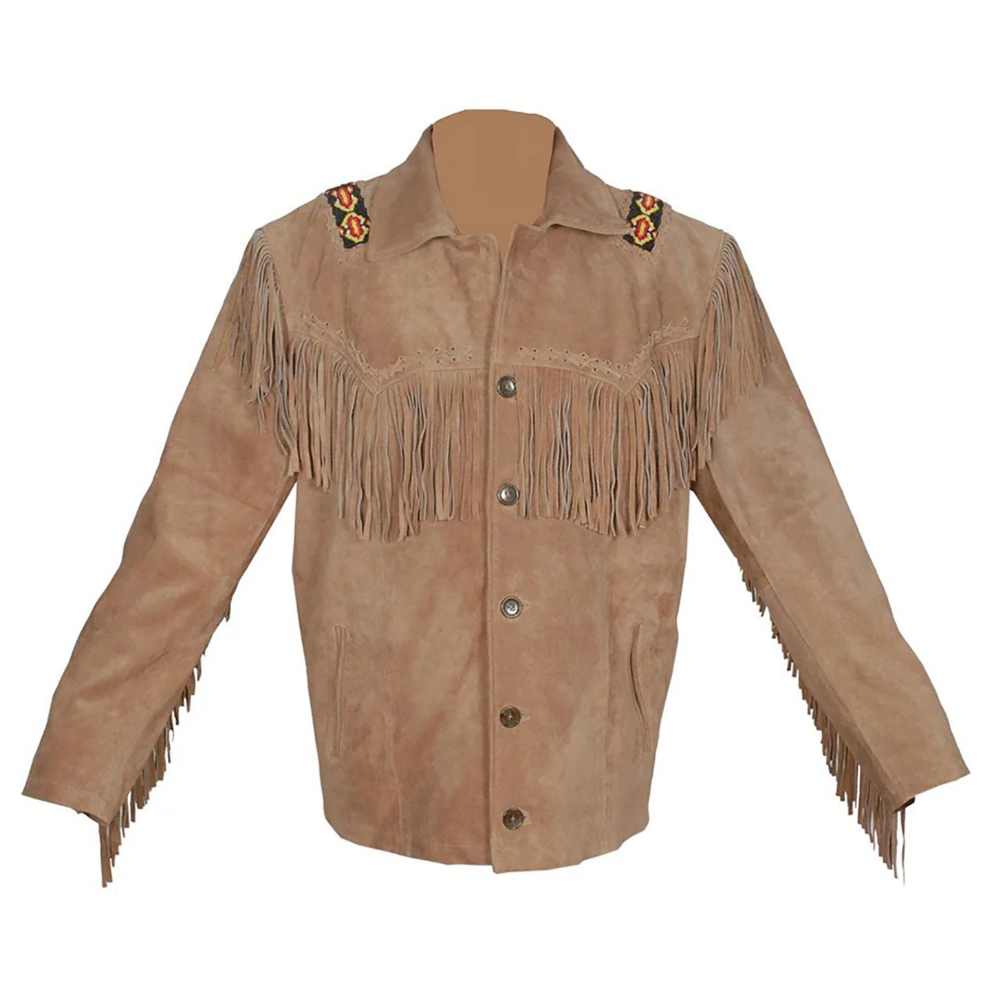 Brown Western Suede Leather Fringe Beaded Cowboy Jacket NLS-136