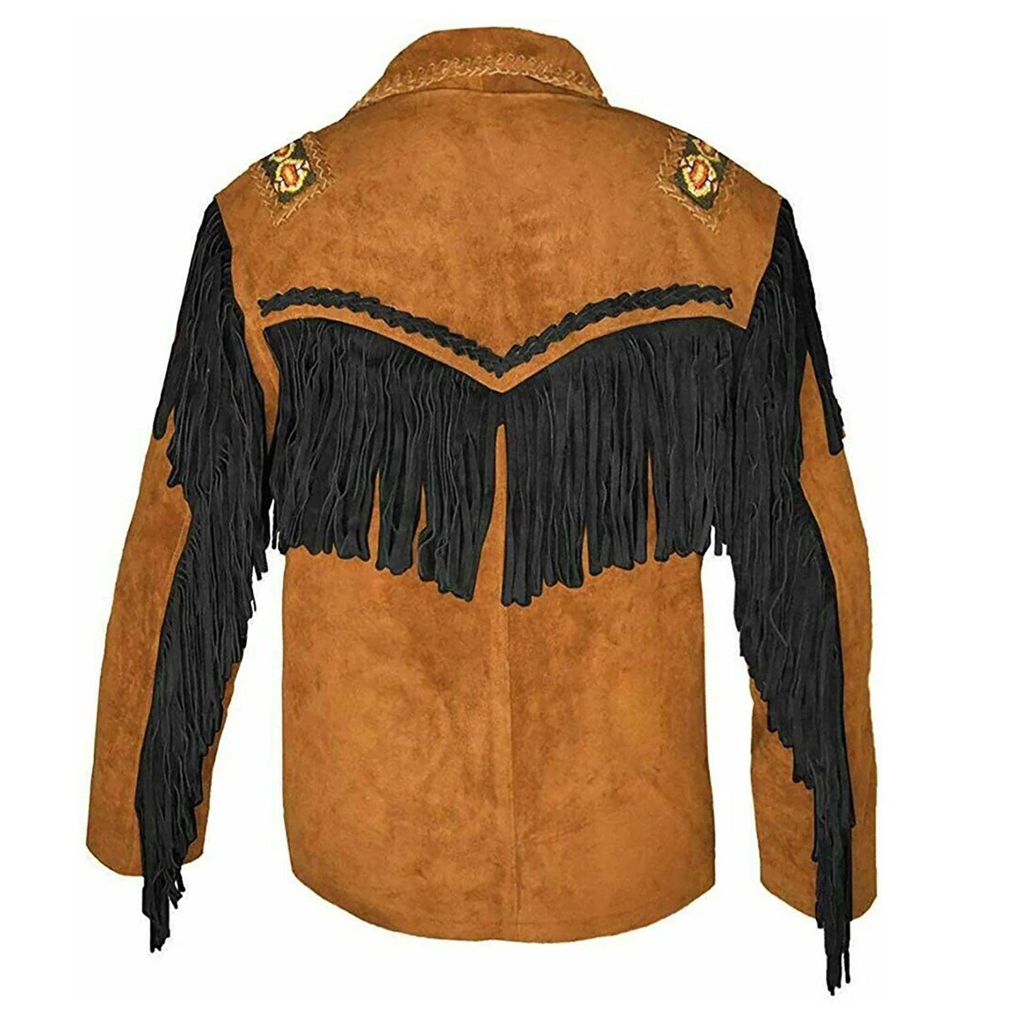 Brown Western Suede Leather Fringe Beaded Cowboy Jacket NLS-137