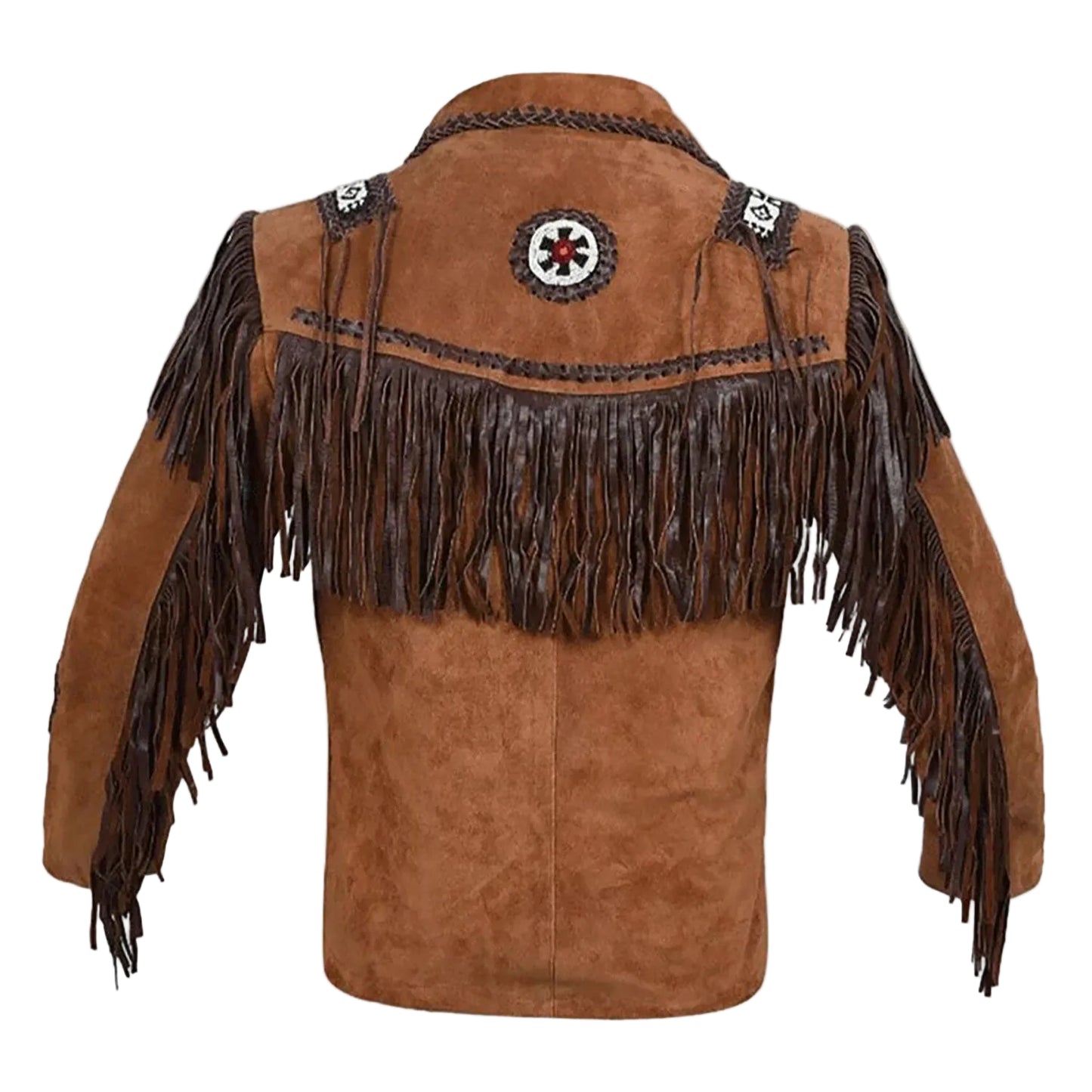 Brown Western Suede Leather Fringe Beaded Cowboy Jacket NLS-138
