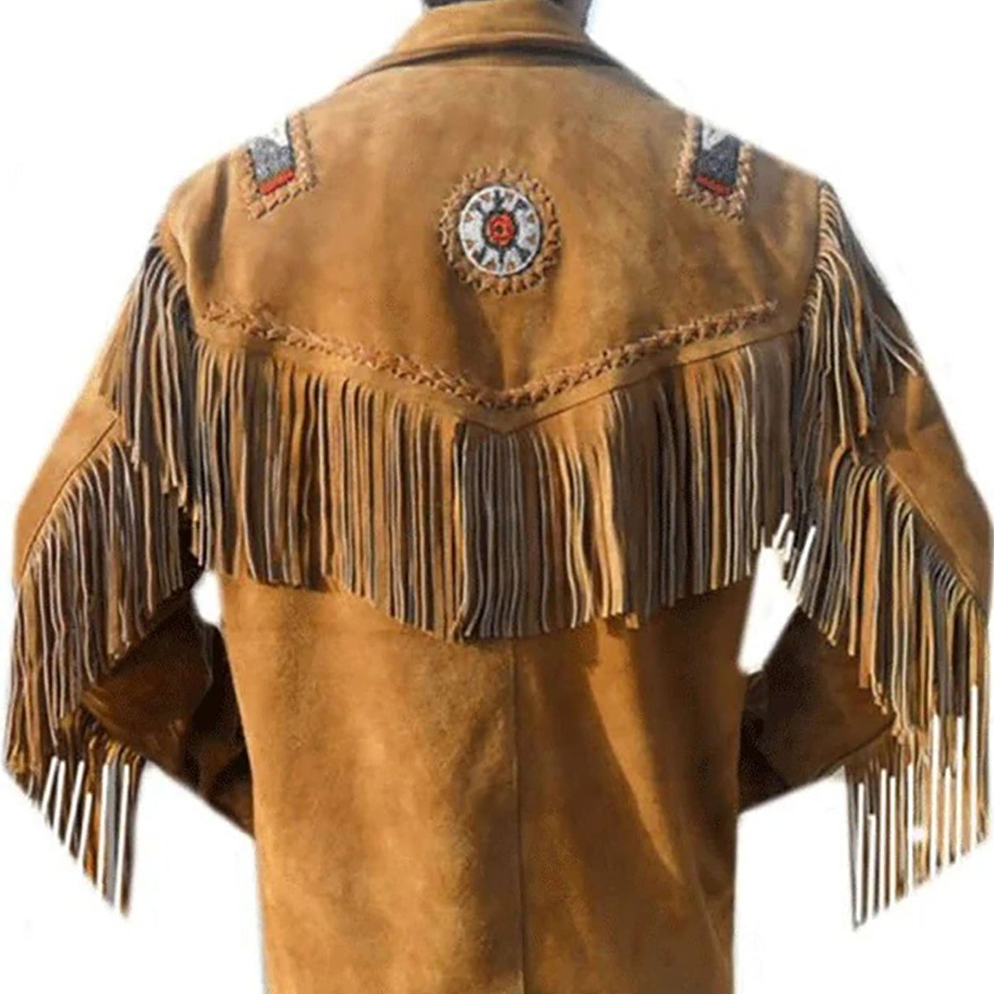 Brown Western Suede Leather Fringe Beaded Cowboy Jacket NLS-153