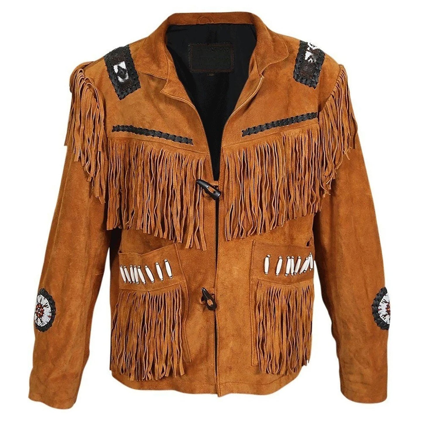 Brown Western Suede Leather Fringe Beaded Cowboy Jacket NLS-154