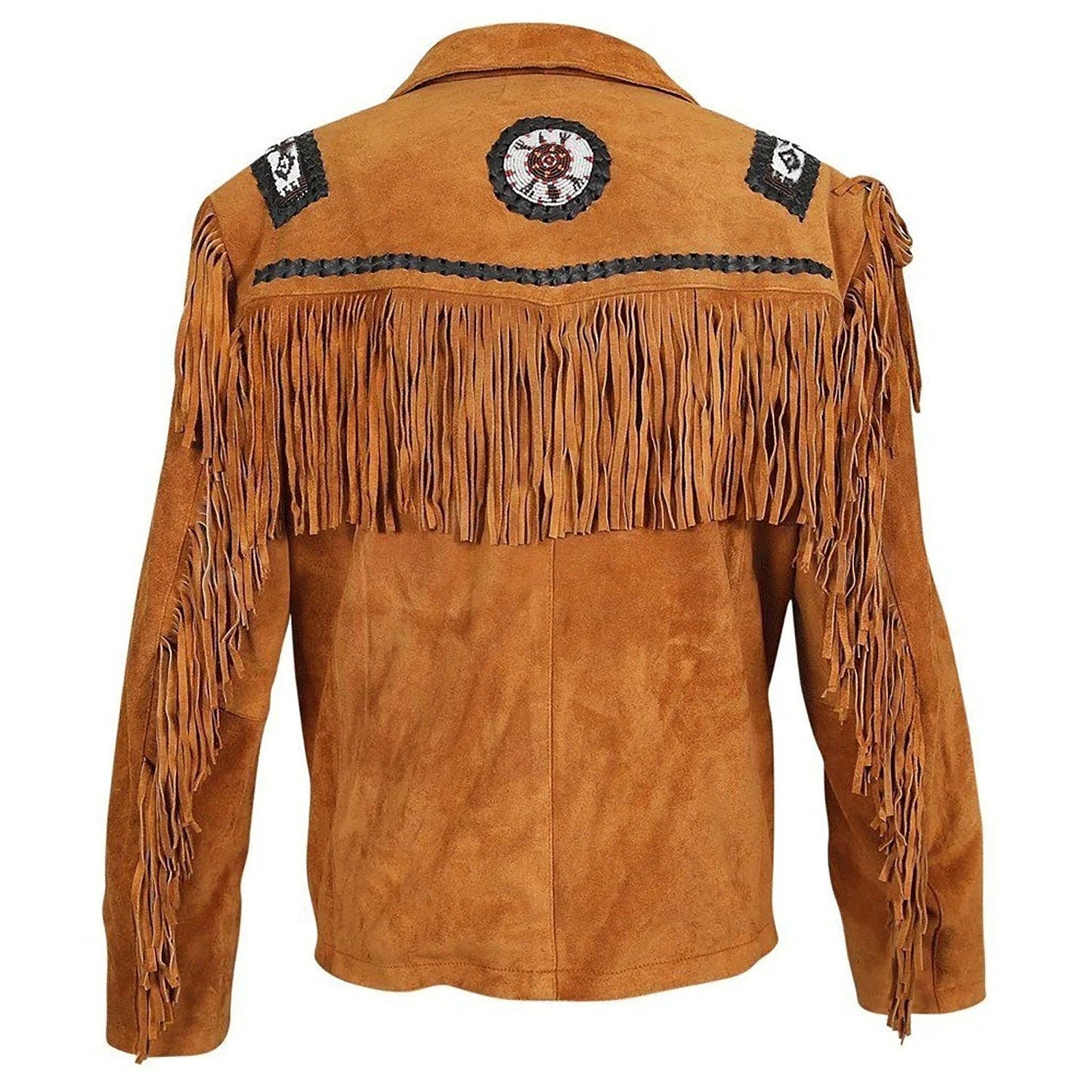 Brown Western Suede Leather Fringe Beaded Cowboy Jacket NLS-154