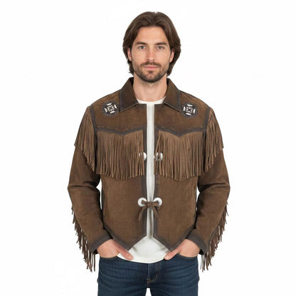 Man wearing a brown fringed jacket - Native Leather Shop