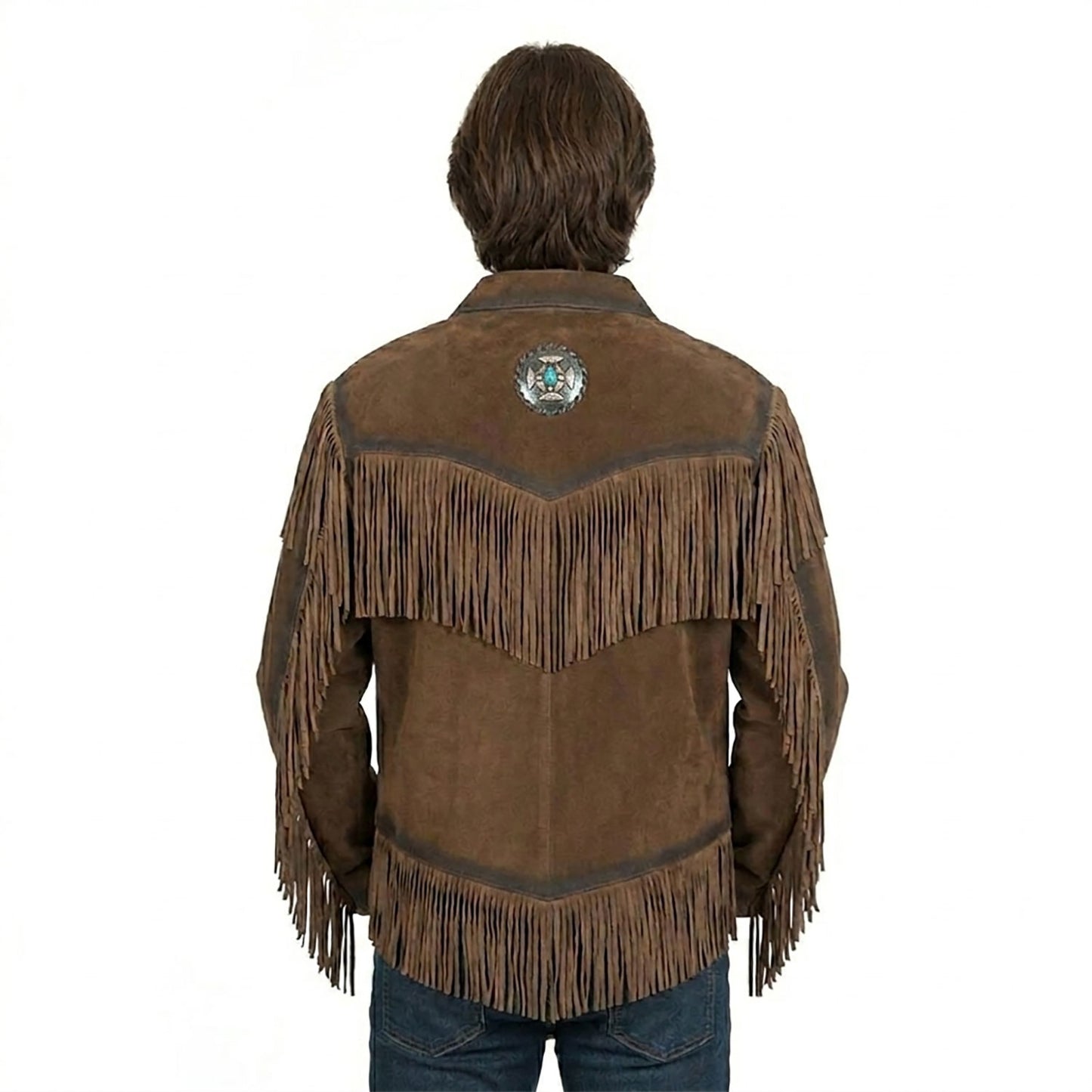 Brown Western Suede Leather Fringe Beaded Cowboy Jacket NLS-156
