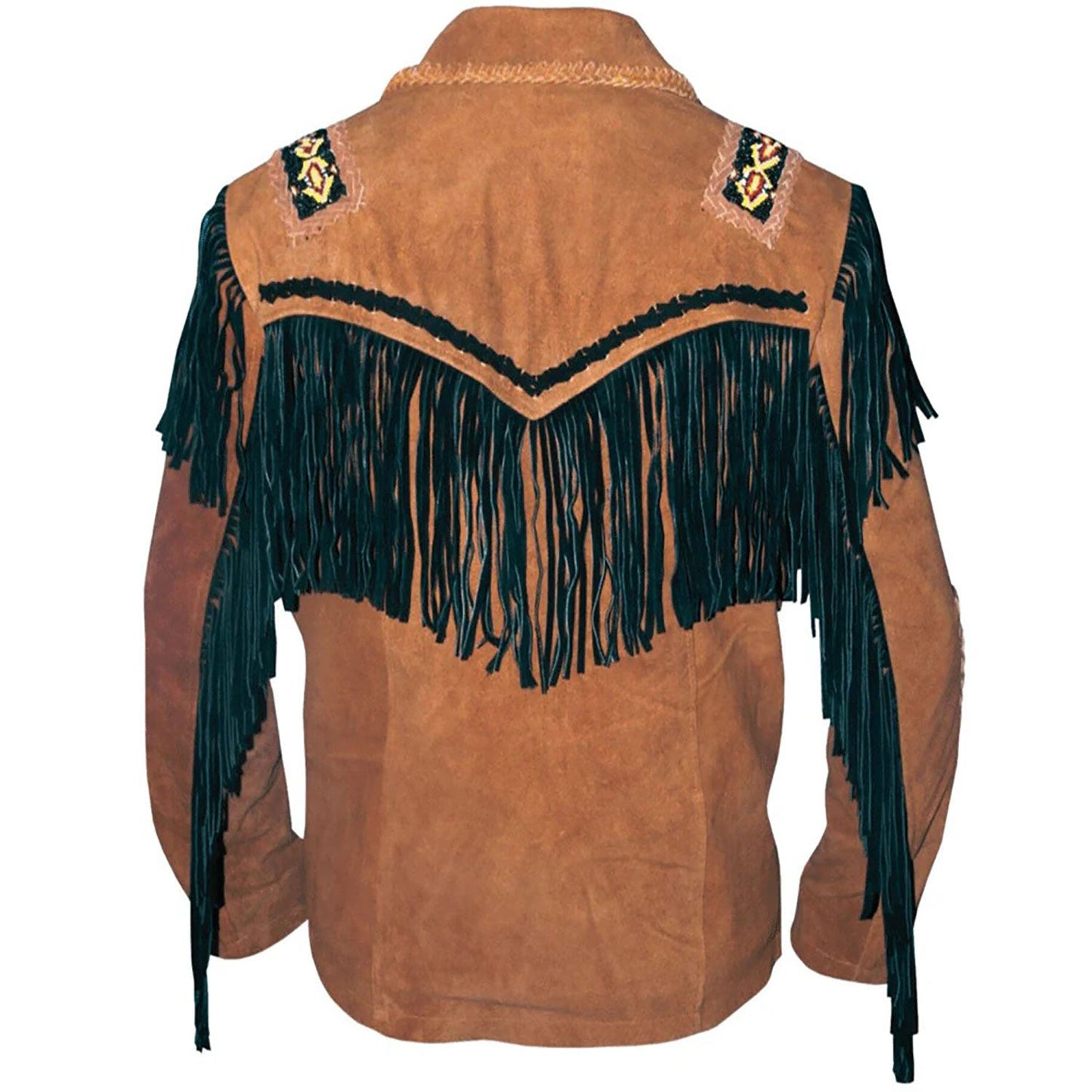 Brown Western Suede Leather Fringe Beaded Cowboy Jacket NLS-157