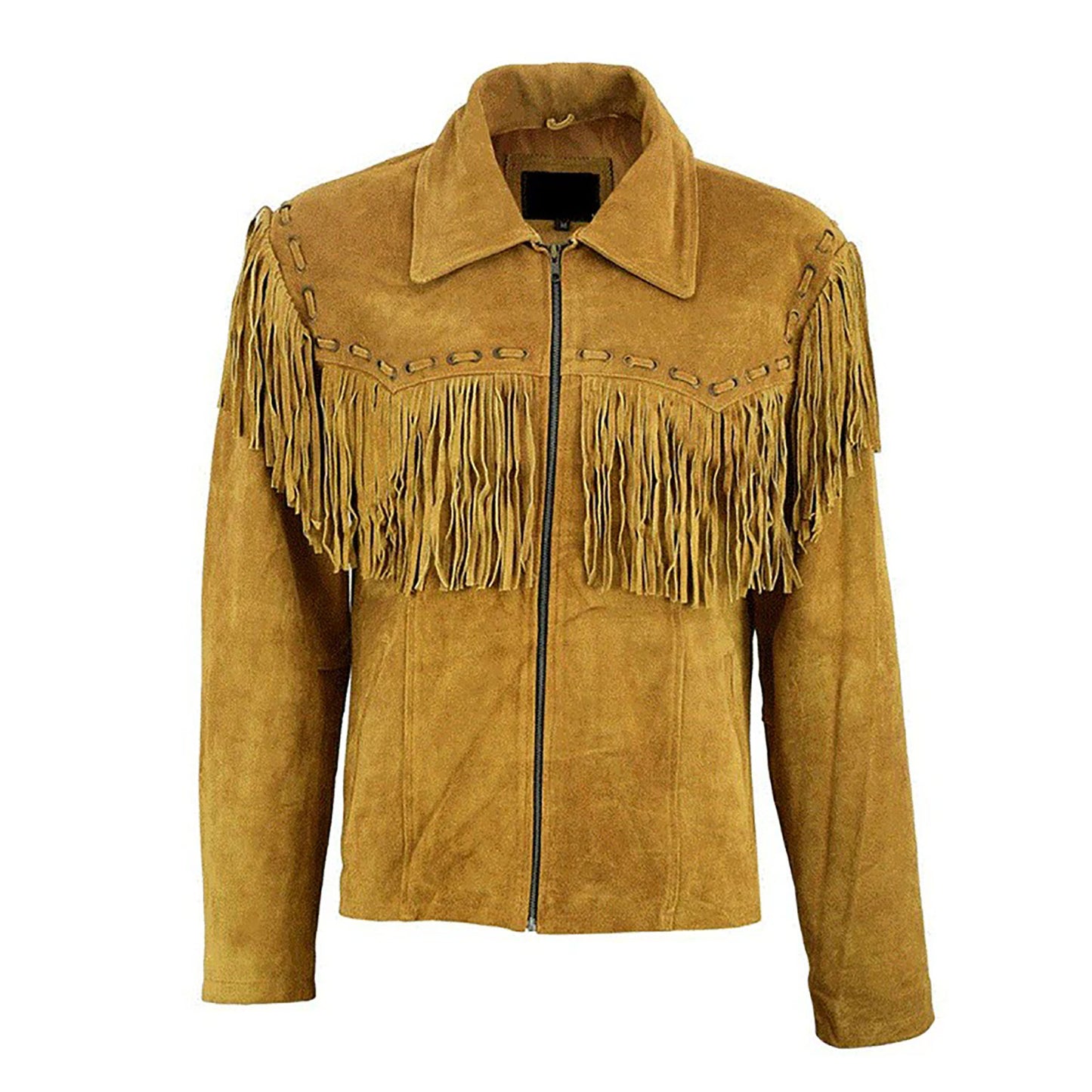 Brown Western Suede Leather Fringe Beaded Cowboy Jacket NLS-158