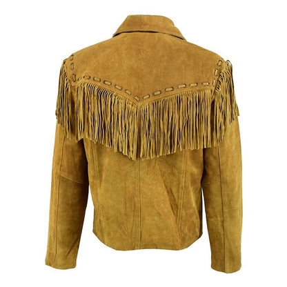 Brown Western Suede Leather Fringe Beaded Cowboy Jacket NLS-158