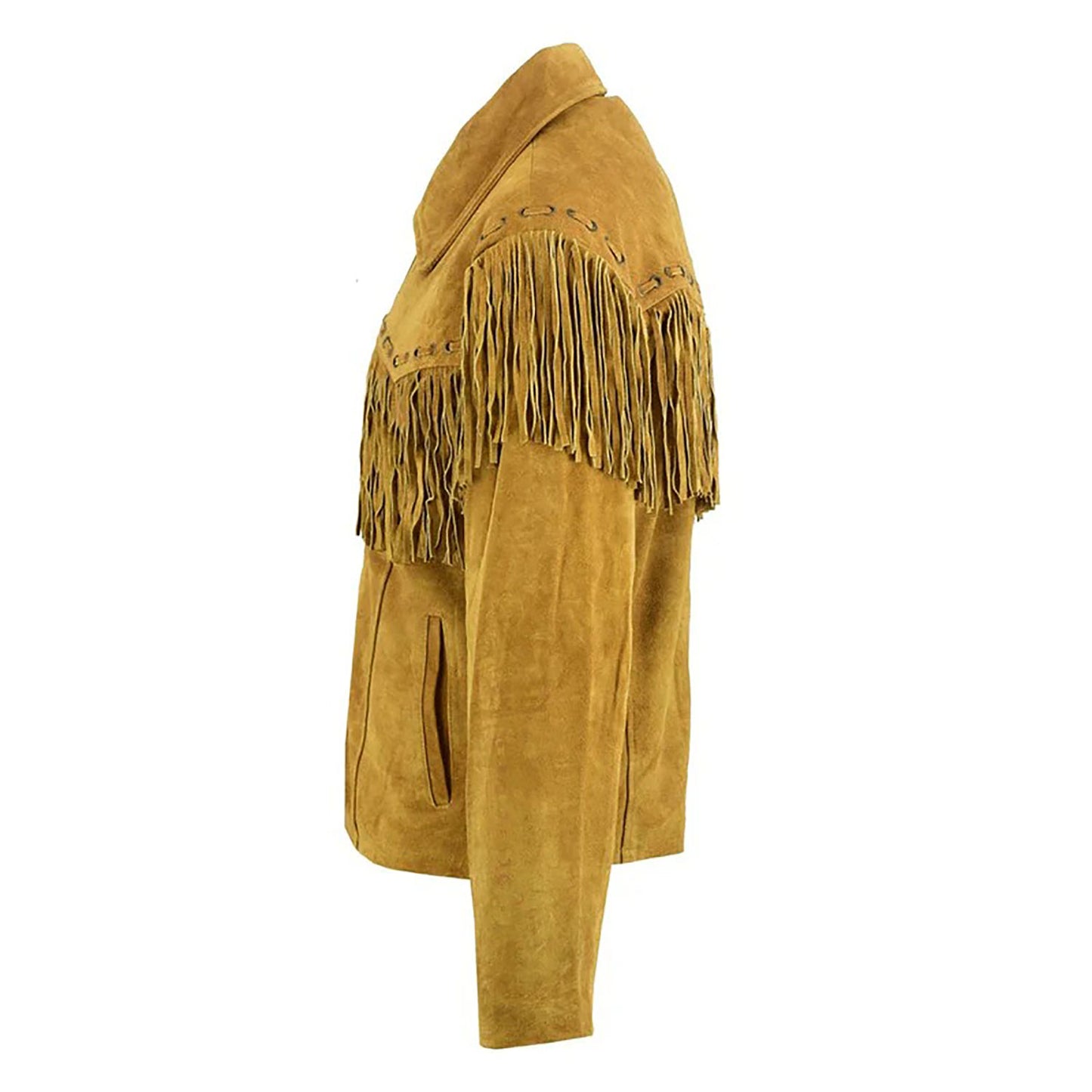 Brown Western Suede Leather Fringe Beaded Cowboy Jacket NLS-158