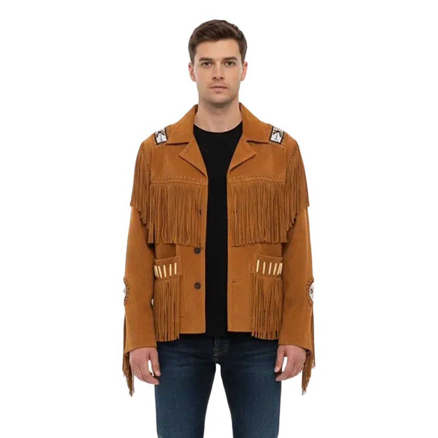 Man wearing a brown fringed jacket - Native Leather Shop