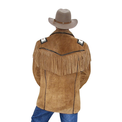 Brown Western Suede Leather Fringe Beaded Cowboy Jacket NLS-160