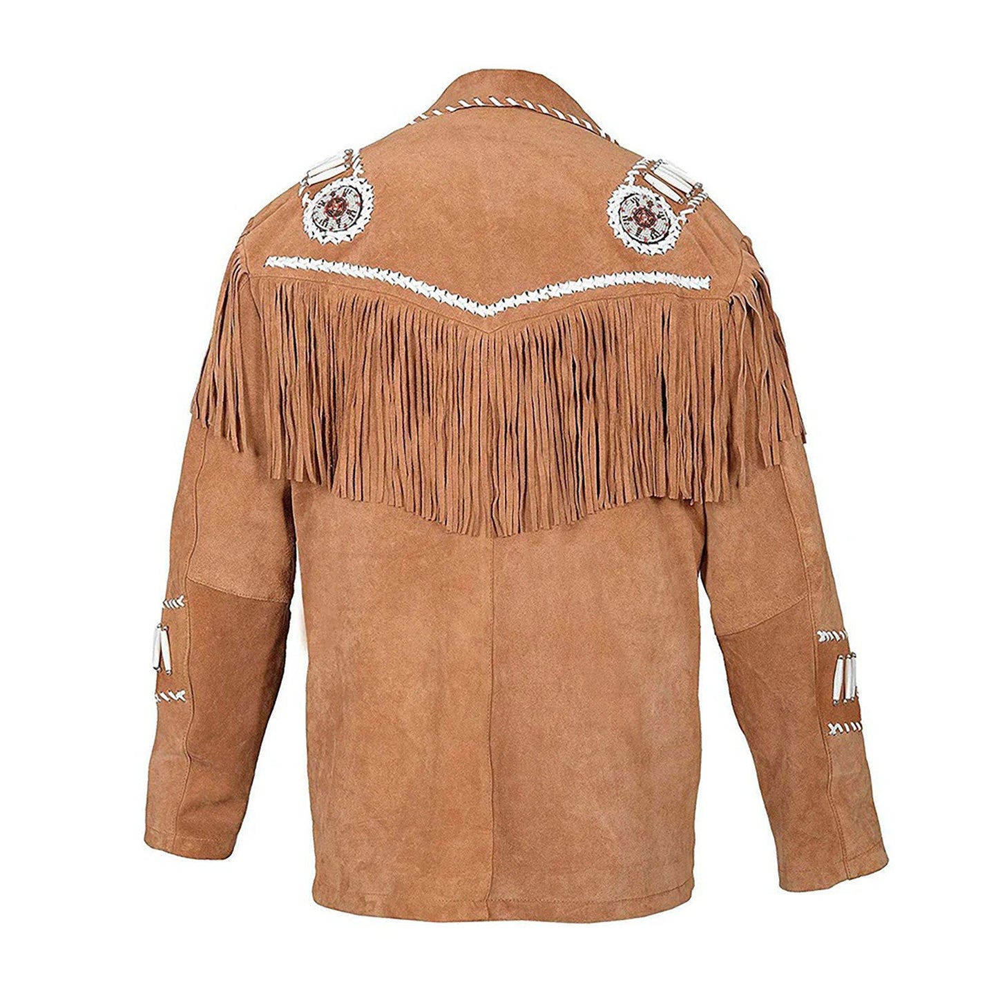 Brown Western Suede Leather Fringe Beaded Cowboy Jacket NLS-161